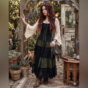 Tripp‎ NYC Vintage Corset Bustier Velvet Damask Lace-Up Goth Victorian X